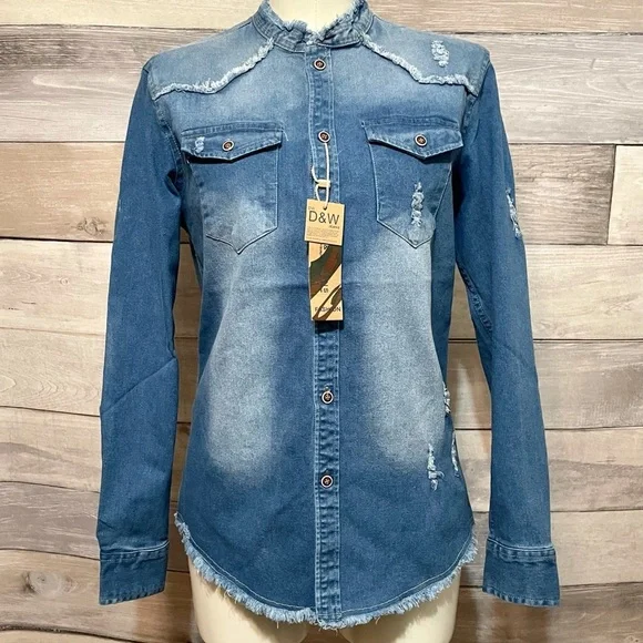 D & W Raw edge denim shirt S - Picture 1 of 7